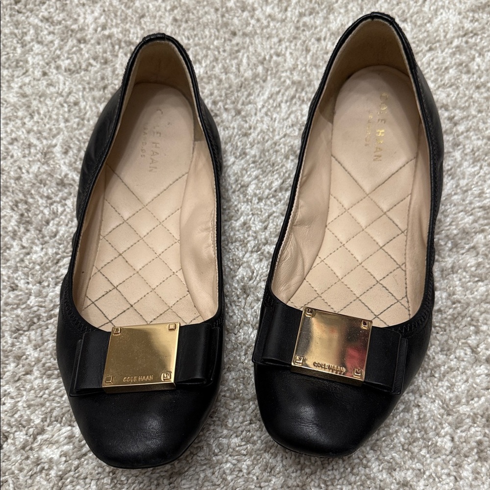 Cole Haan Black Flats with Gold Detail
